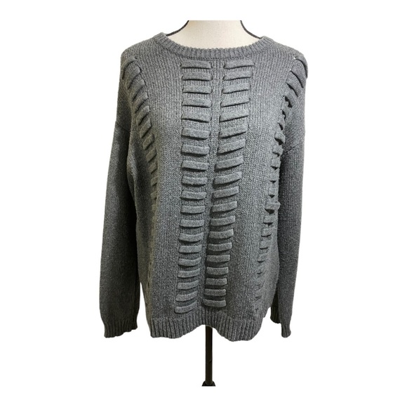 Vince Camuto womens lace through detail cotton blend grey sweater size Large - Picture 9 of 10